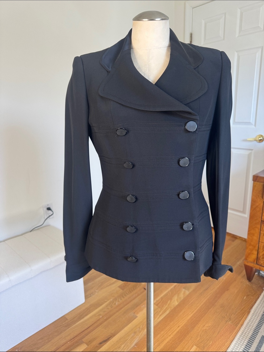 Vintage Annie Reva Women's Double-Breasted Black Tailored Jacket